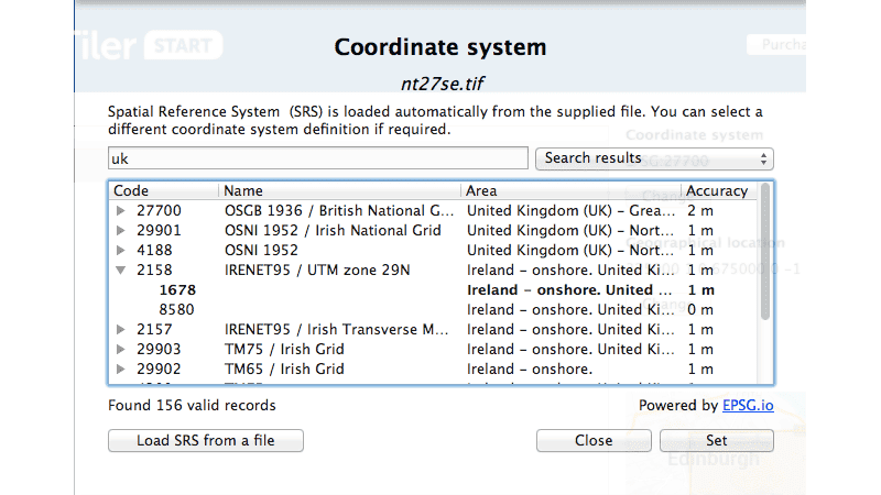 Search for EPSG coordinate systems