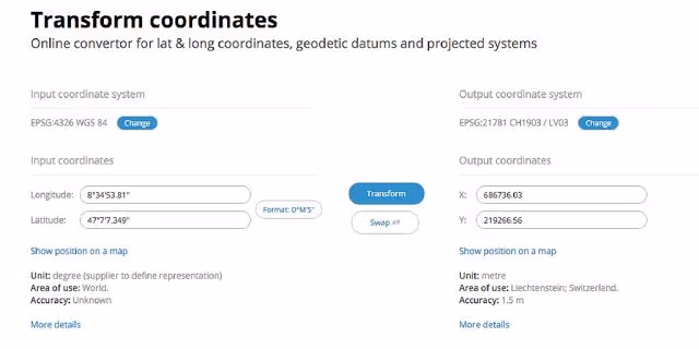 Various coordinate systems for transformation