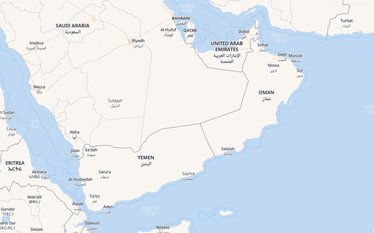 Map of Arabian peninsula with Arabic text
