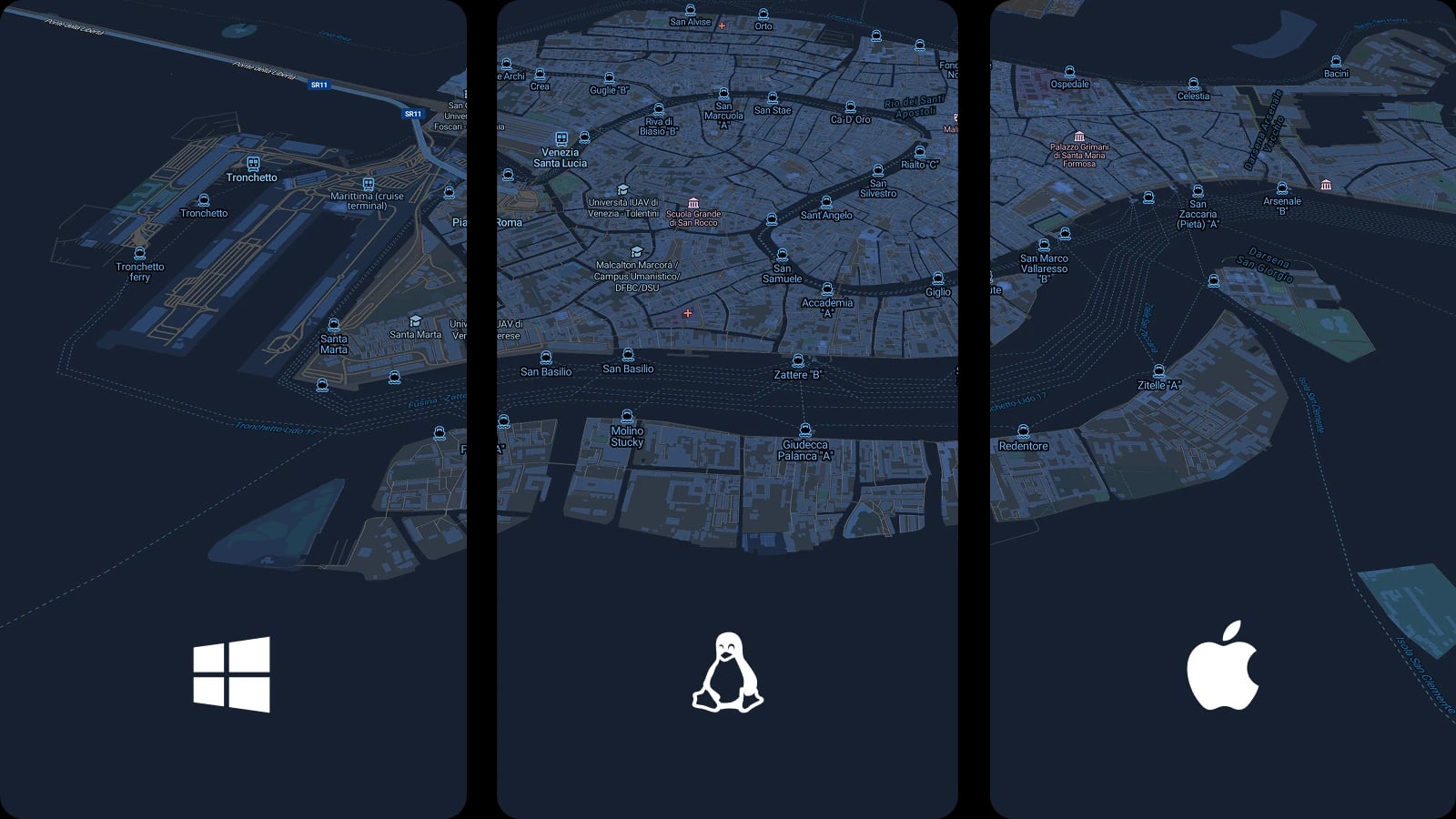 Map rasterization on Windows, macOS, and Linux