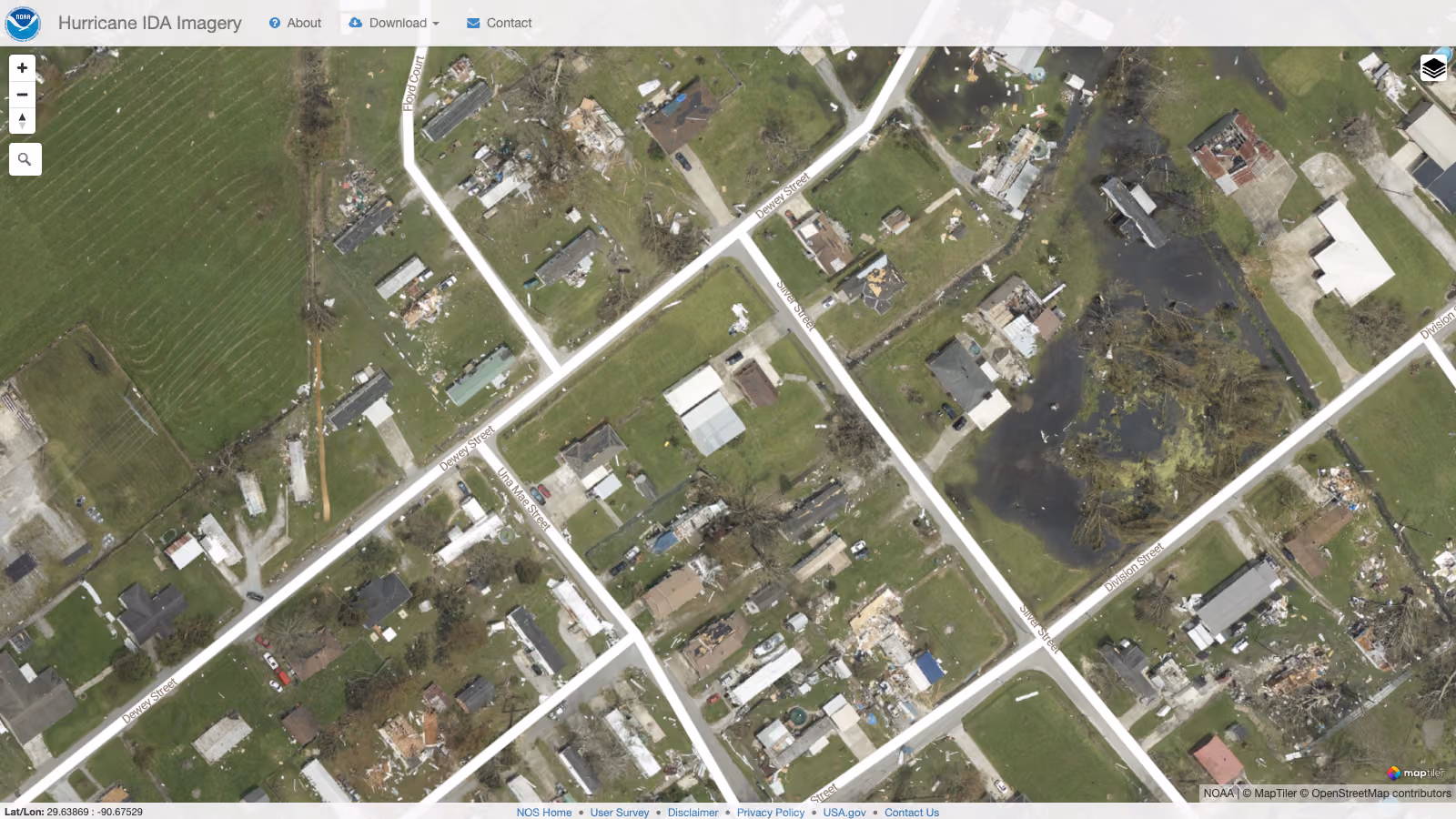 Aerial imagery from NOAA Emergency Response Imagery of a hurricane impact