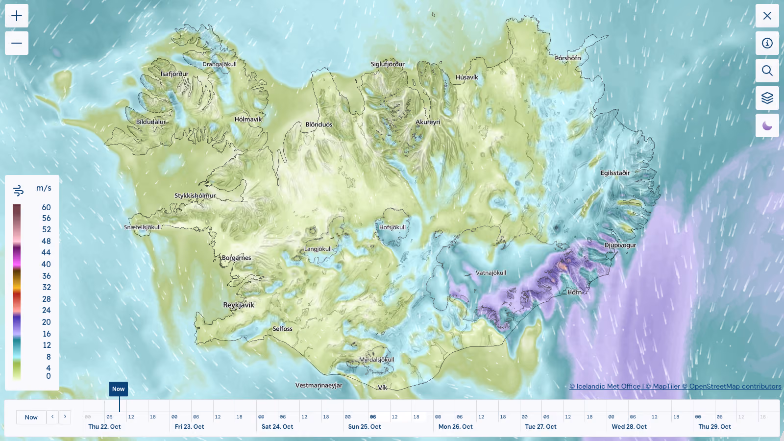 Wind forecast map of Iceland by the Icelandic Meteorological Office