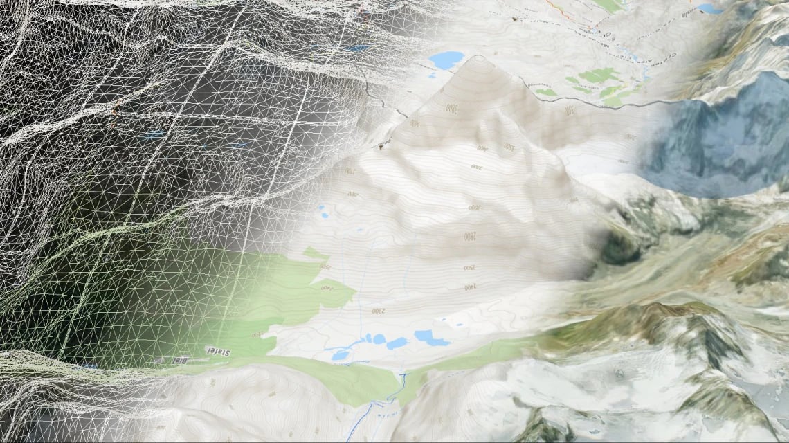 3D terrain mixed with satellite and aerial map for realistic world view