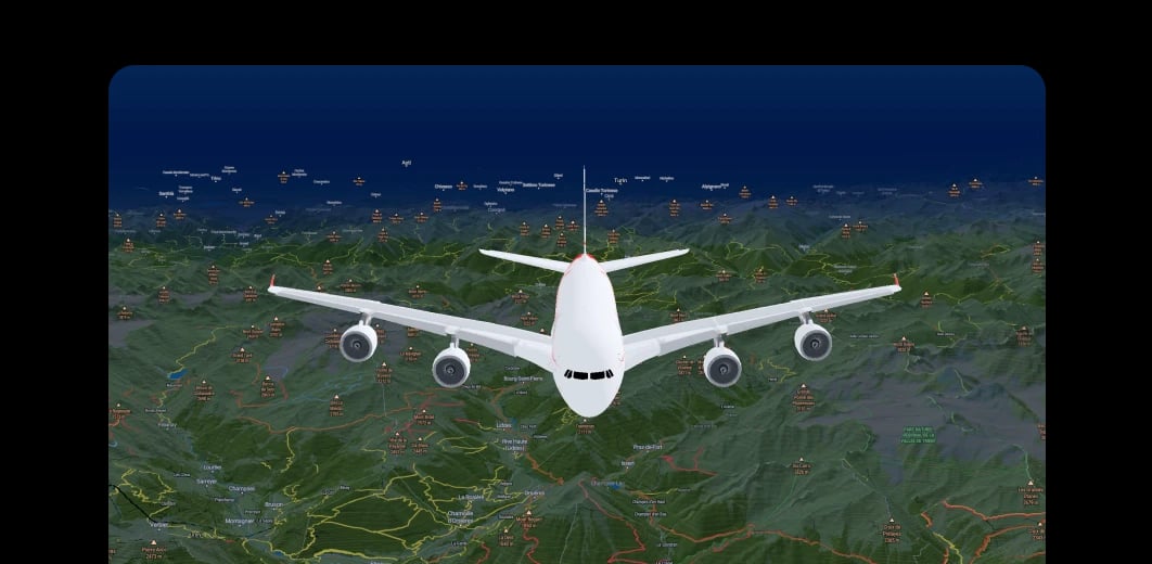 Plane model on 3D map globe