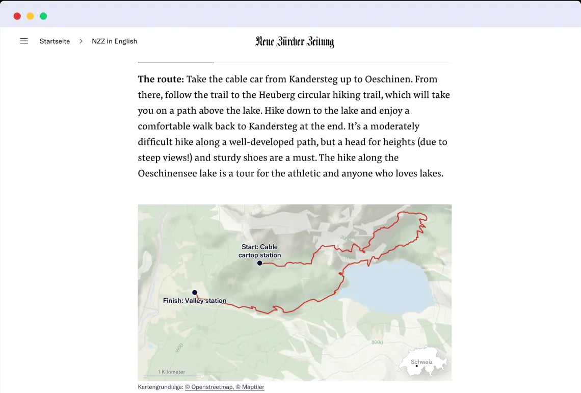 News article in Neue Zürcher Zeiting with an interactive map