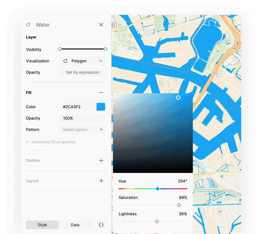 MapTiler Cloud customize colour change