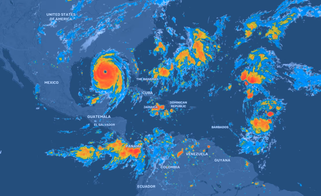 Map with hurricane and other weather features