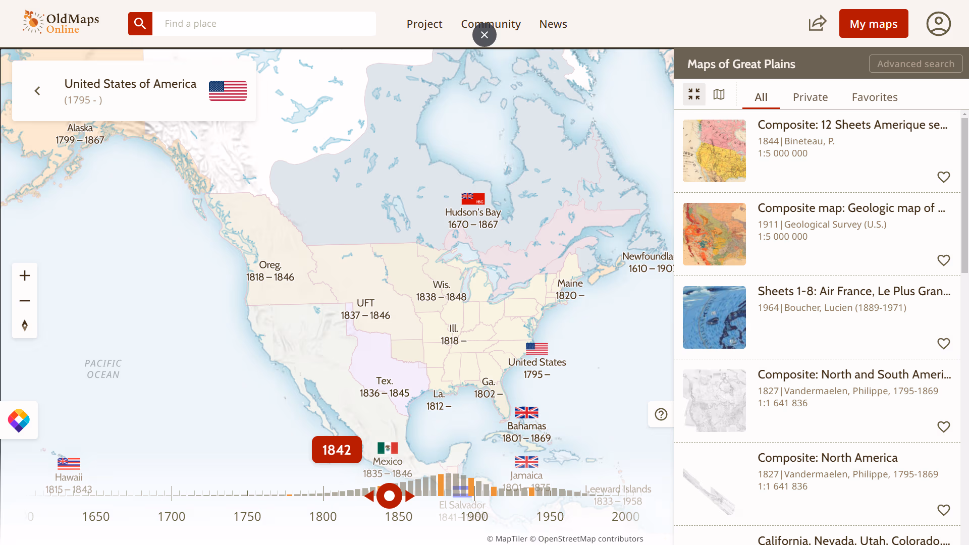 Historical map of the USA