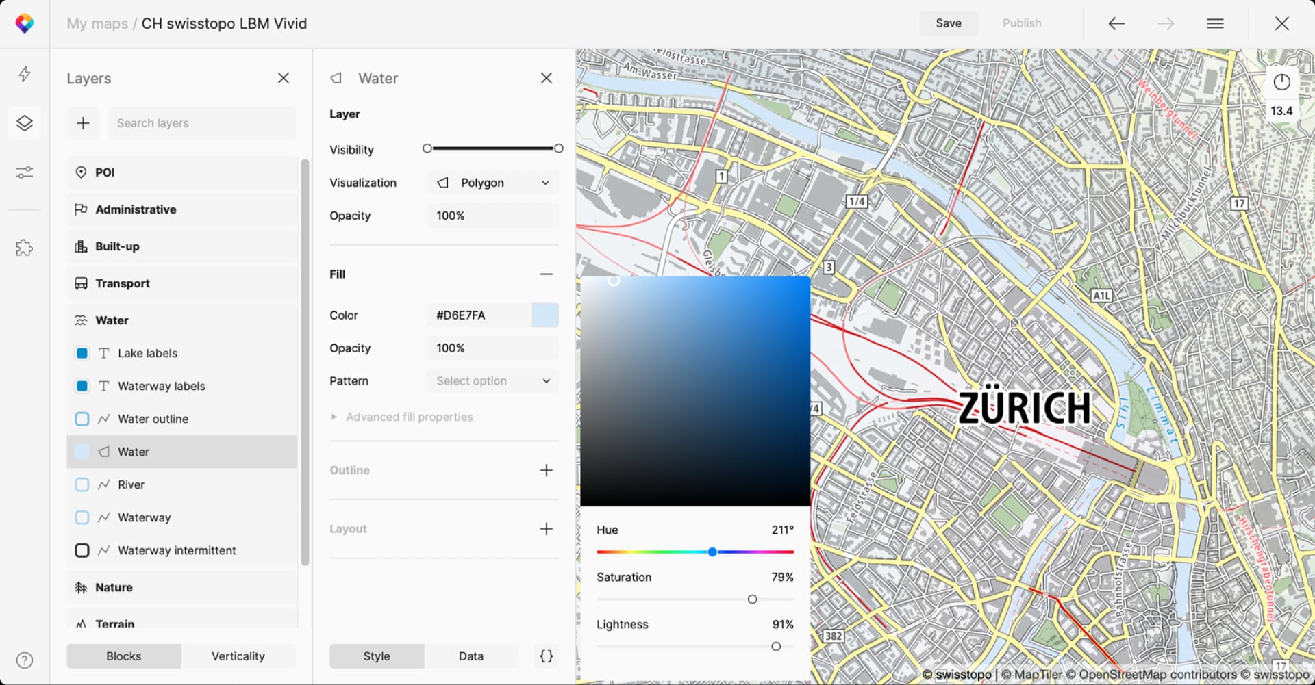 MapTiler Customize with swisstopo map