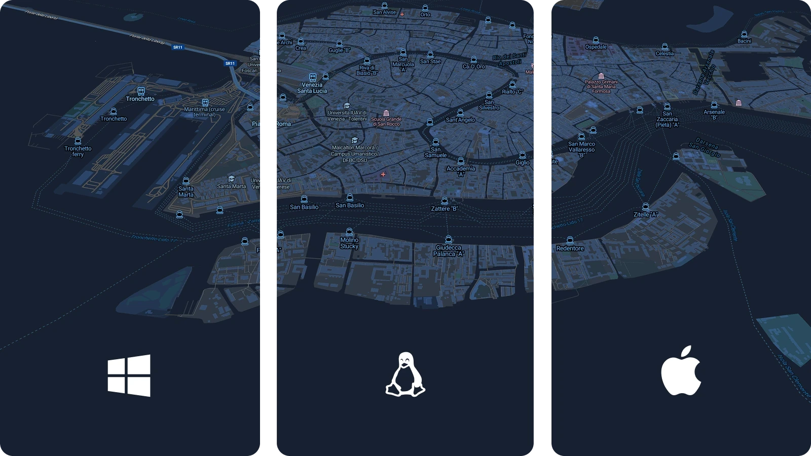 Map rasterization on Windows, macOS, and Linux