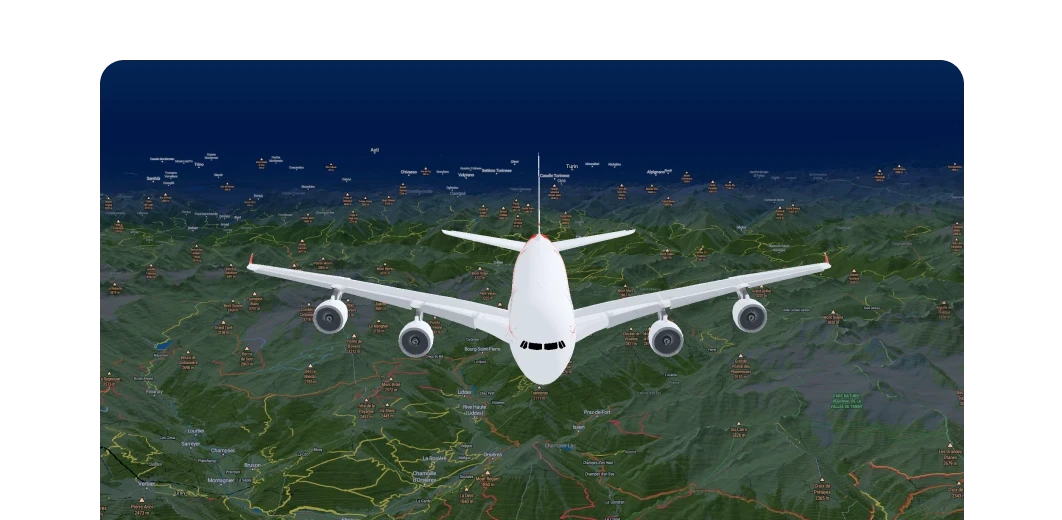 Plane model on 3D map globe