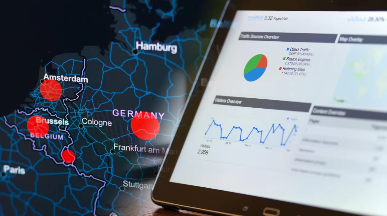 Business Intelligence software on top of a map of Europe