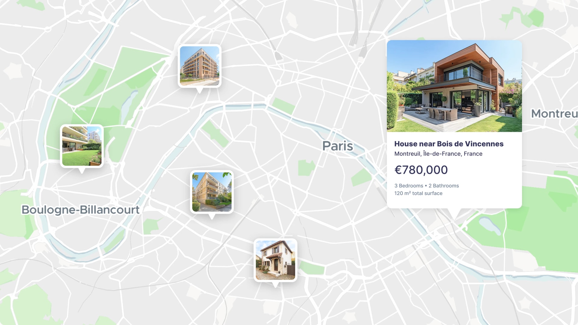 Pop-ups on a property search map