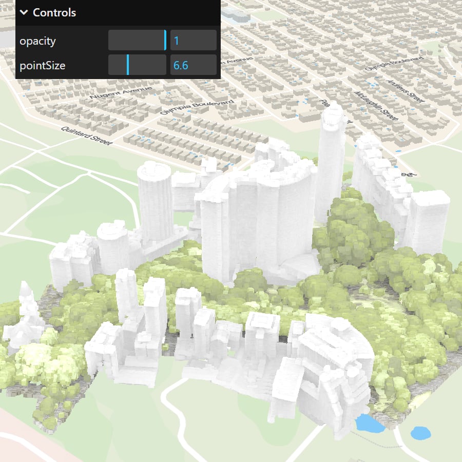 Add a 3D point cloud of a city to a map