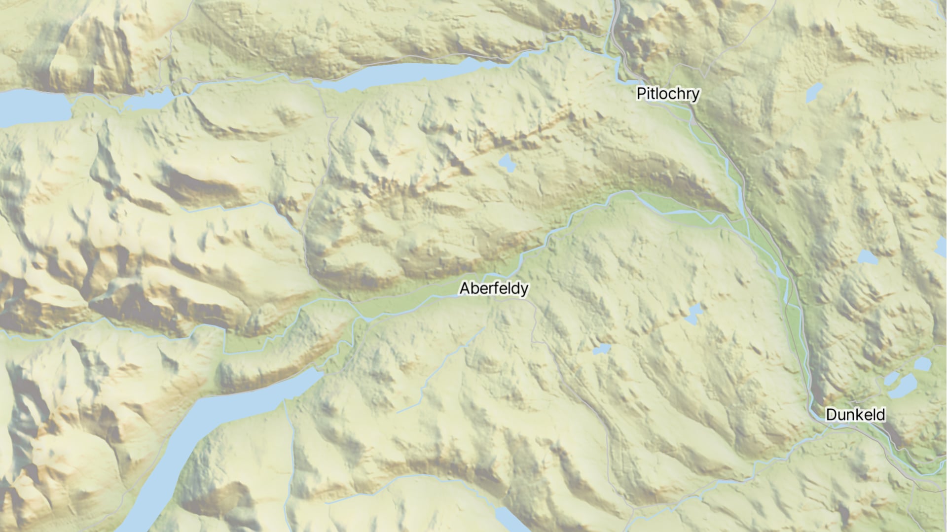 Multi-directional hillshading example in the Scottish Highlands