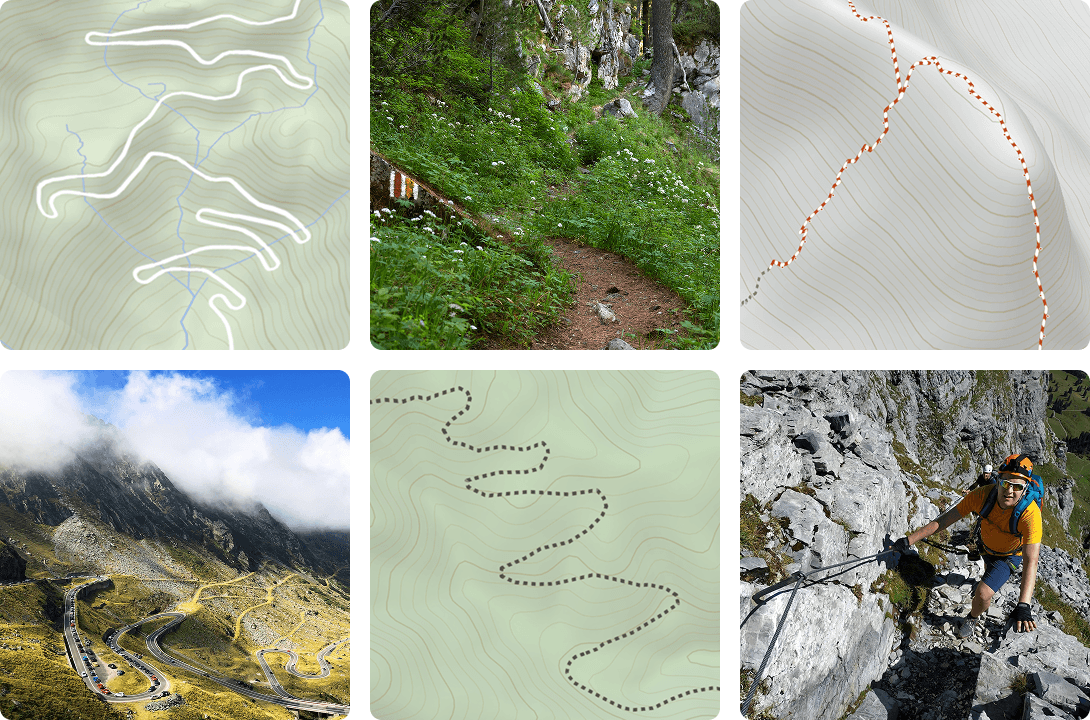 Types of hiking routes - road, path, via ferrata