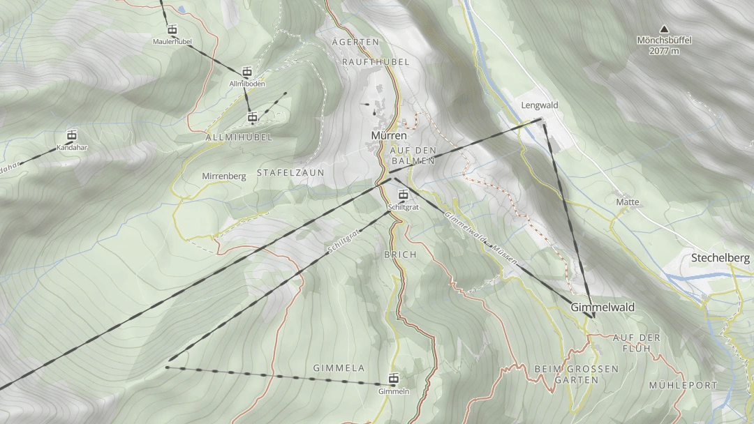 Cable cars on an outdoor map