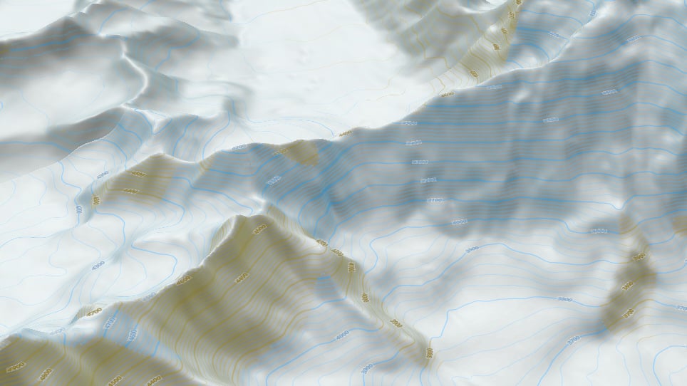 3D landscape terrain with contours and hillshading