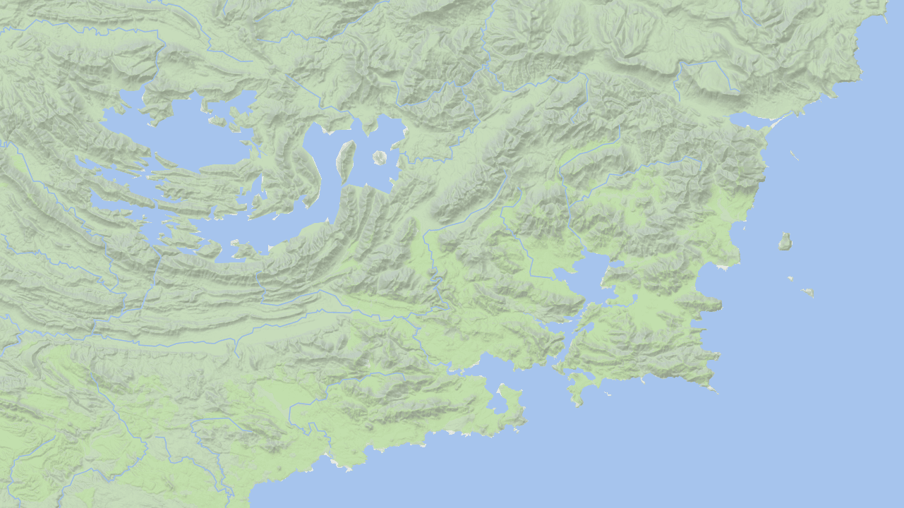 Landcover and ocean on a hiking trail map