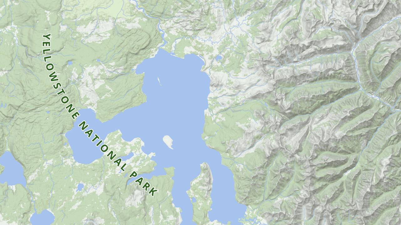 National park labels on topographic map