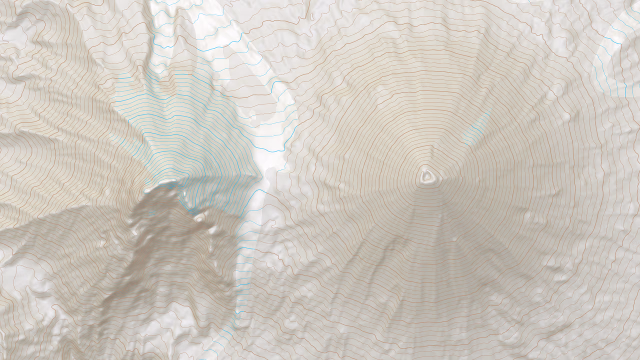 Contour lines on top of a volcano and contours over glacier
