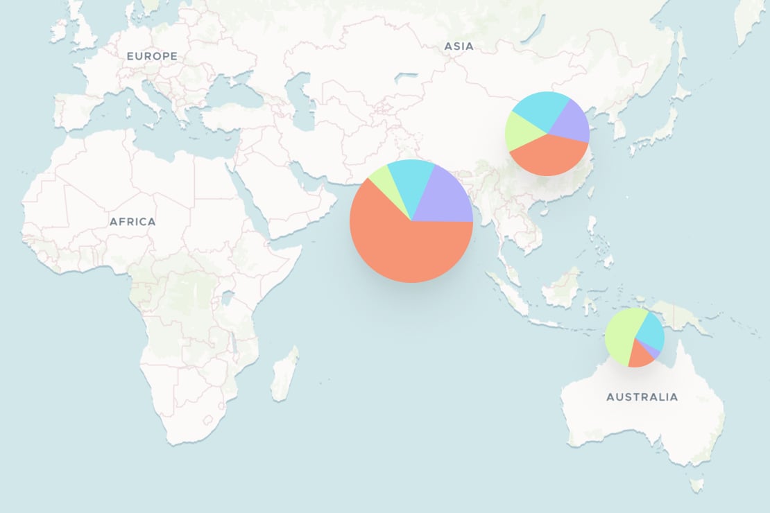 Pie charts on a map using MapTiler Dataviz style