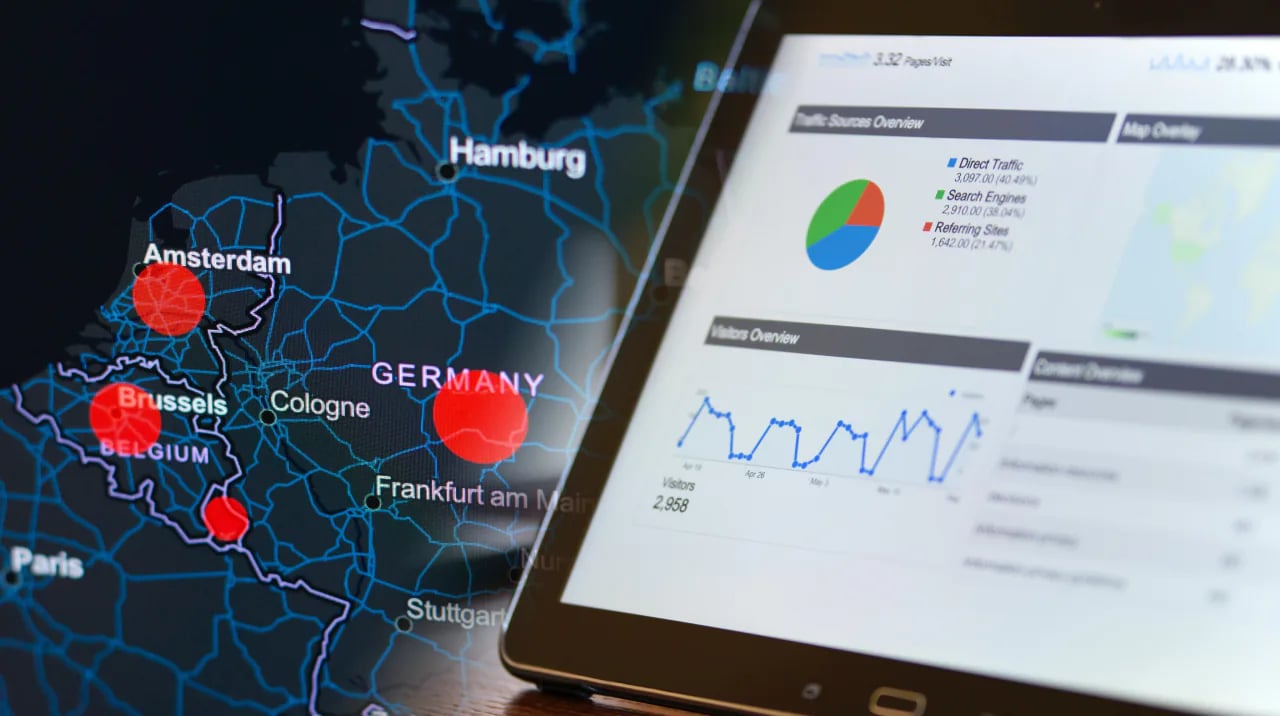Business Intelligence software on top of a map of Europe