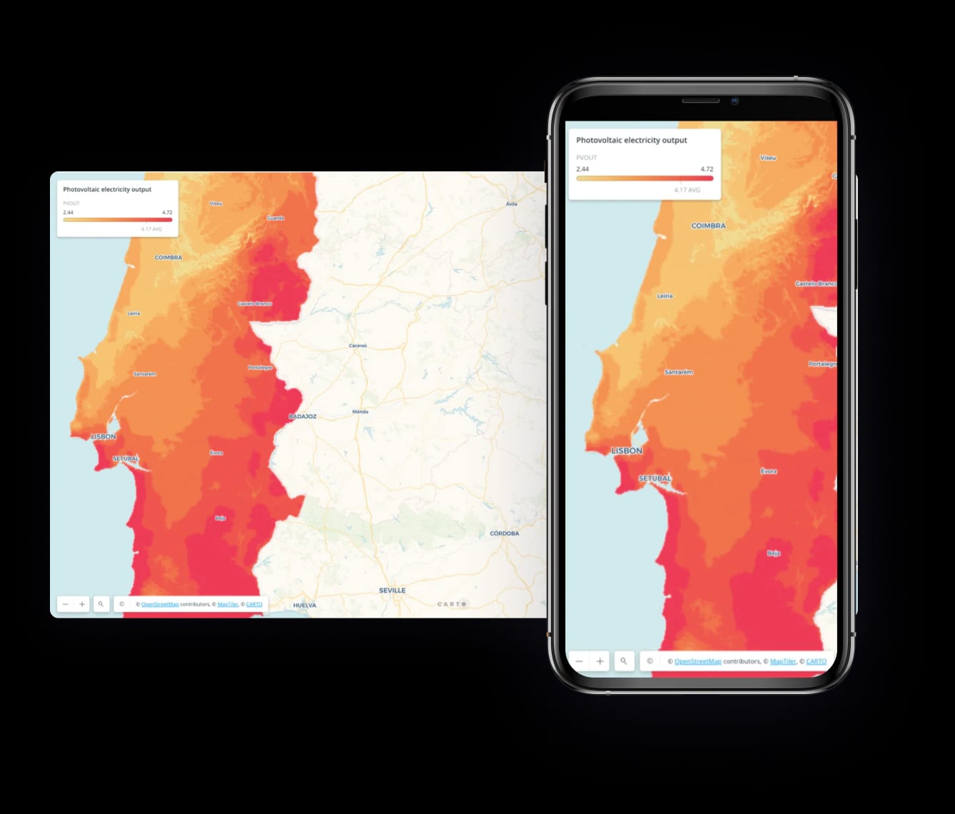 Business Intelligence software with maps in browser and in mobile application