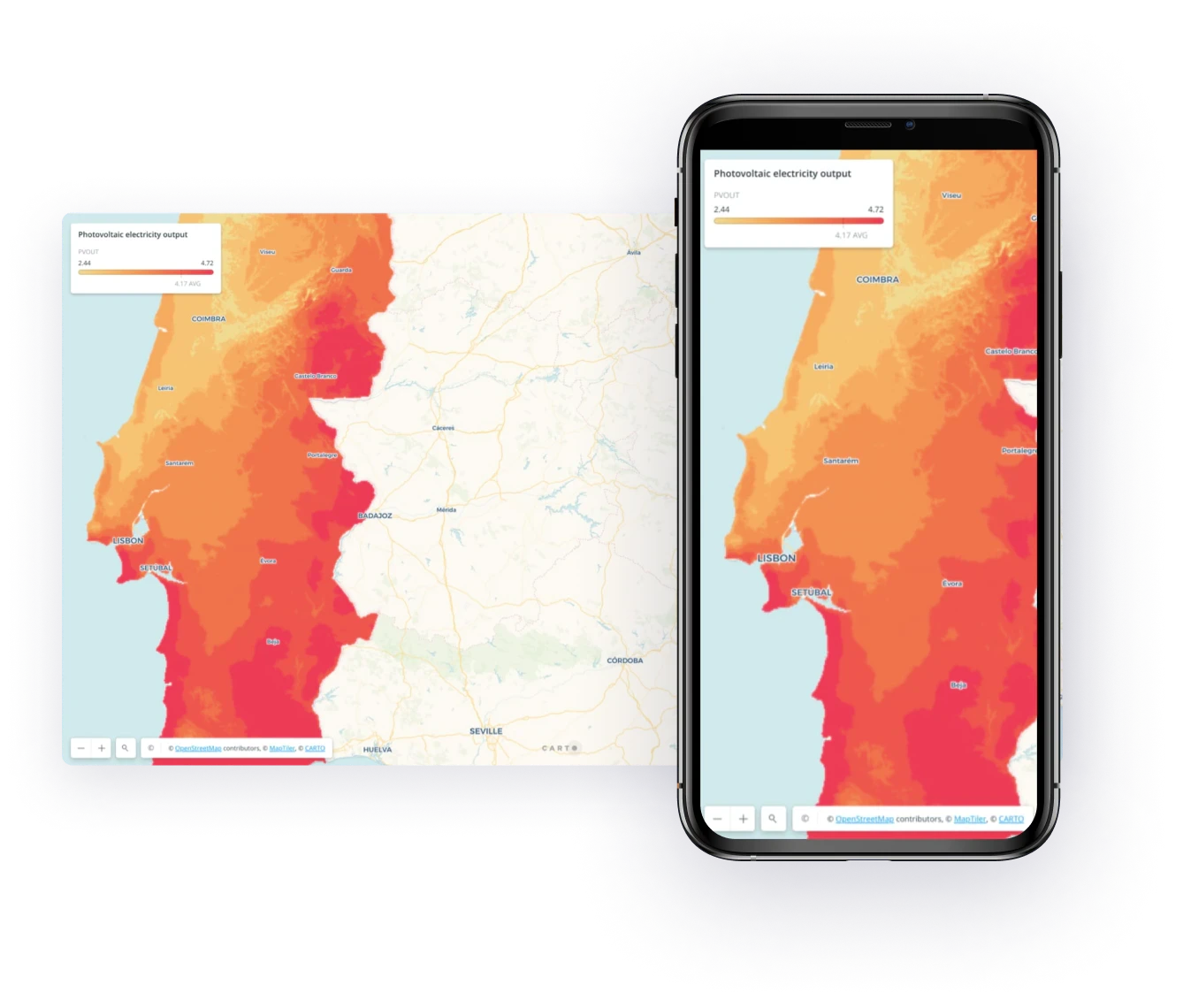 Business Intelligence software with maps in browser and in mobile application
