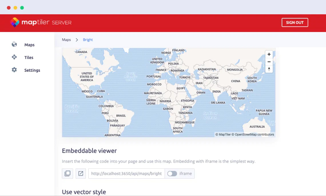 leaflet js library in MapTiler Server