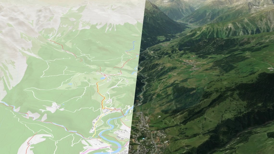 street and satellite maps in 3D