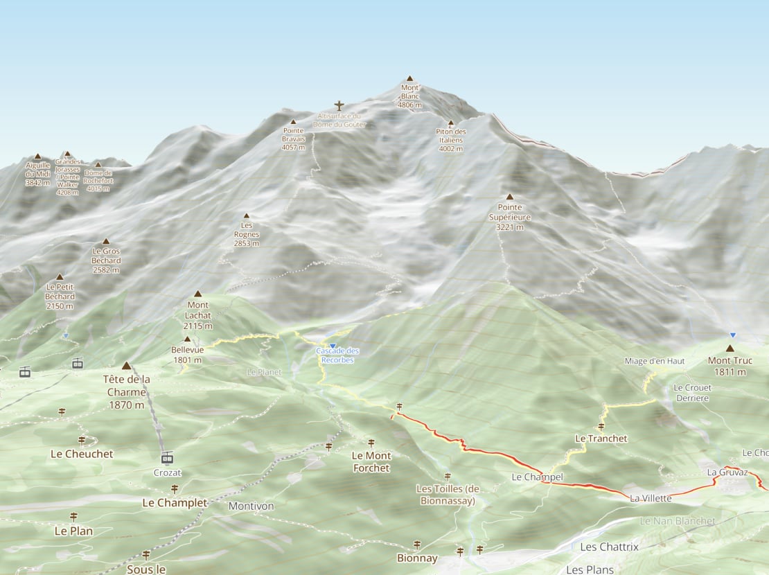 3D map with hiking trails