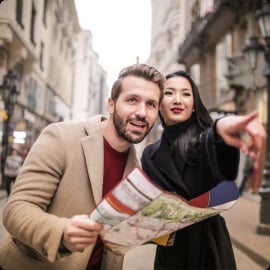 people with map