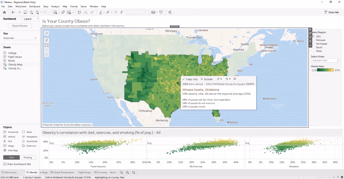 Tableau with a map
