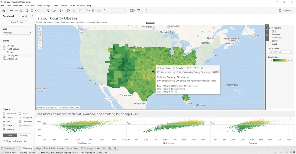 Tableau with a map